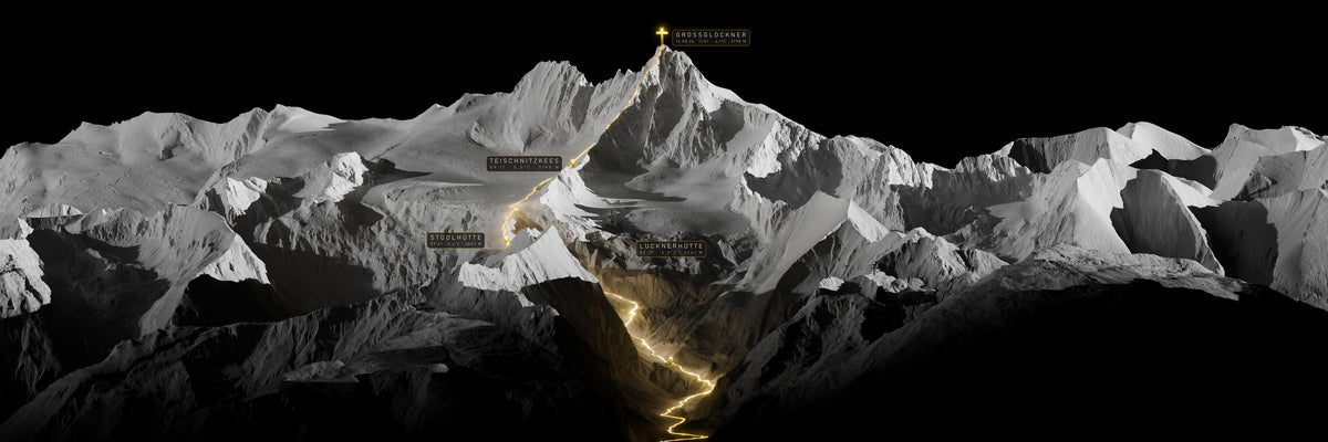 STEIGBILD Großglockner, Die Stationen: Route mit beschrifteten Markern